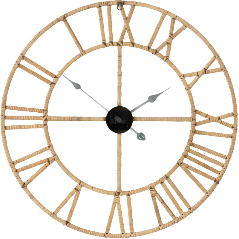Horloge Murale Ronde XL Diamètre 70 cm en Rotin Naturel Métal Roman - 2