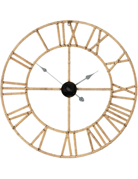 Horloge Murale Ronde XL Diamètre 70 cm en Rotin Naturel Métal Roman - 2