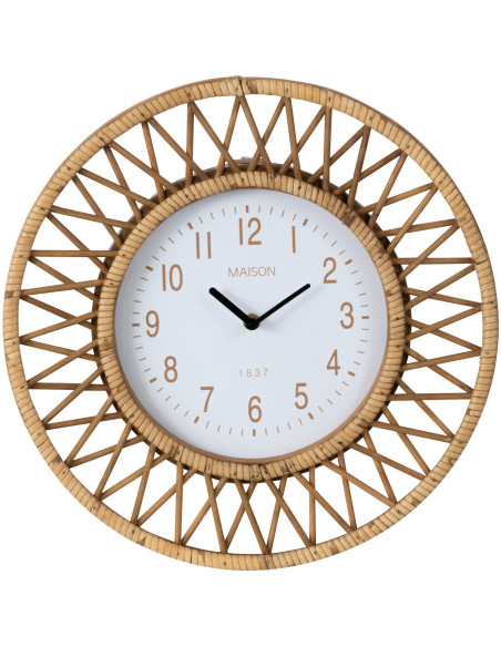 Horloge Murale Ronde Diamètre 40 cm en Rotin Naturel Bois Blanc Wonder - 1