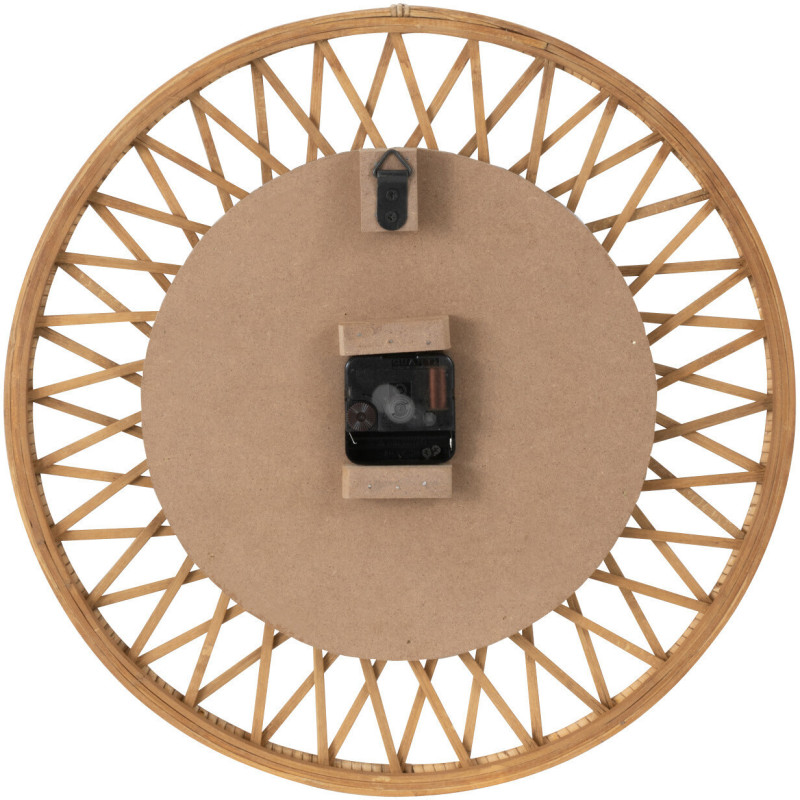 Horloge Murale Ronde Diamètre 40 cm en Rotin Naturel Bois Blanc Wonder - 2