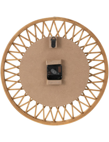 Horloge Murale Ronde Diamètre 40 cm en Rotin Naturel Bois Blanc Wonder - 2