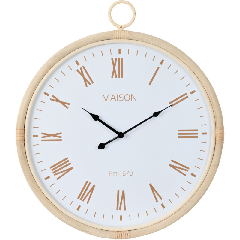 Horloge Murale Ronde Diamètre 55 cm en Rotin Naturel Bois Blanc Kyr - 1