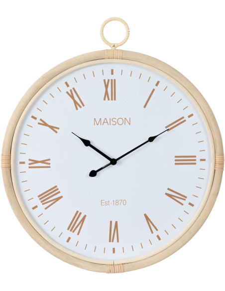 Horloge Murale Ronde Diamètre 55 cm en Rotin Naturel Bois Blanc Kyr - 1