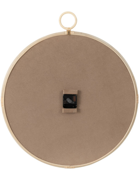 Horloge Murale Ronde Diamètre 55 cm en Rotin Naturel Bois Blanc Kyr - 2