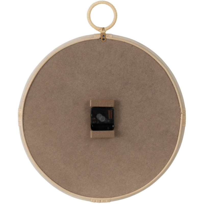 Horloge Murale Ronde Diamètre 40 cm en Rotin Naturel Bois Blanc Kyr - 2