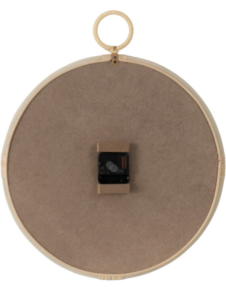 Horloge Murale Ronde Diamètre 40 cm en Rotin Naturel Bois Blanc Kyr - 2