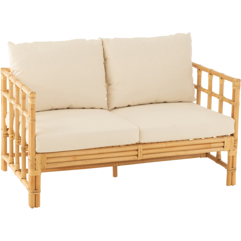 Canapé 2 places en Rotin Naturel Polyester Blanc Élise - 1