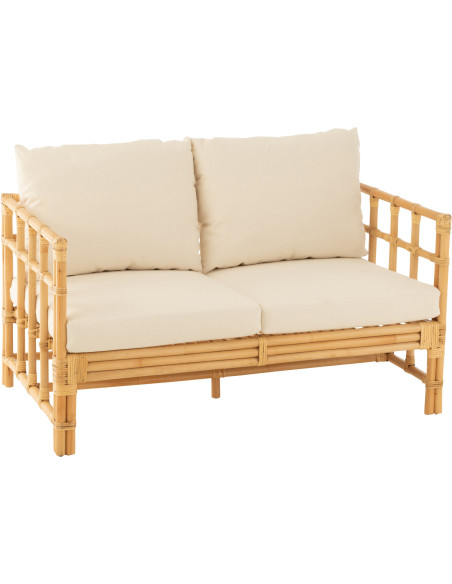 Canapé 2 places en Rotin Naturel Polyester Blanc Élise - 1