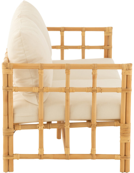 Canapé 2 places en Rotin Naturel Polyester Blanc Élise - 3