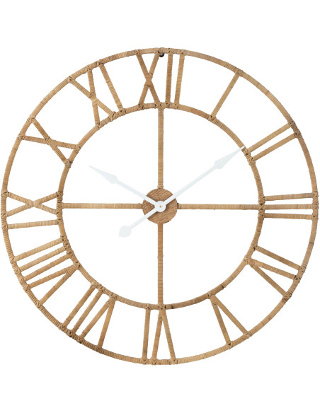Horloge Murale Ronde XXL Diamètre 100 cm en Rotin Naturel Métal Roman - 1