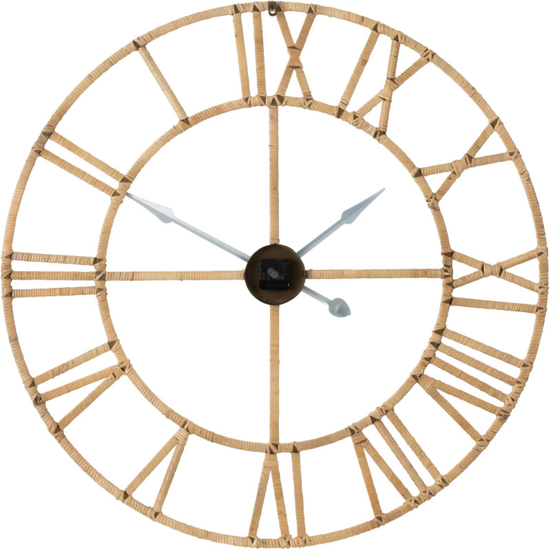 Horloge Murale Ronde XXL Diamètre 100 cm en Rotin Naturel Métal Roman - 2
