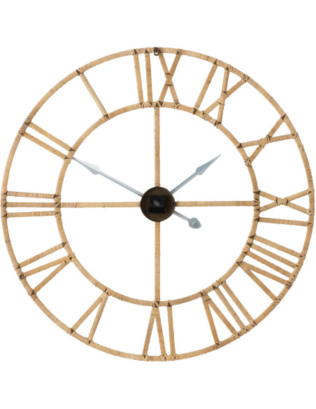 Horloge Murale Ronde XXL Diamètre 100 cm en Rotin Naturel Métal Roman - 2