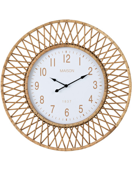 Horloge Murale Ronde XL Diamètre 60 cm en Rotin Naturel Bois Blanc Wonder - 1