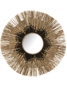 Miroir Mural Rond en Paille Naturel Noir Mélissa - 1