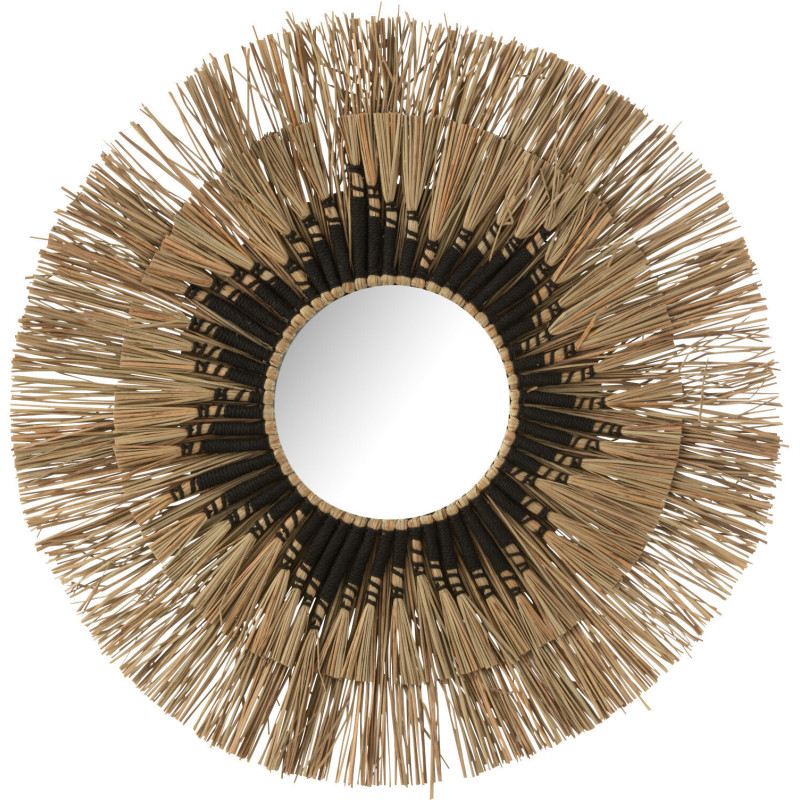 Miroir Mural Rond en Paille Naturel Noir Mélissa - 1