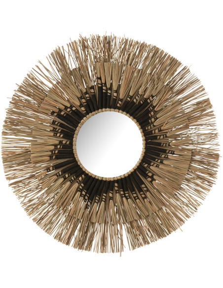 Miroir Mural Rond en Paille Naturel Noir Mélissa - 1
