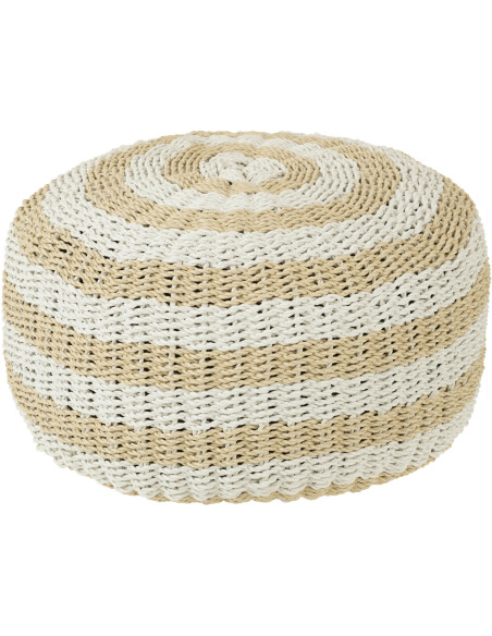 Pouf Rond en Plastique Blanc Naturel Motif rayures Esteban J-Line - 1