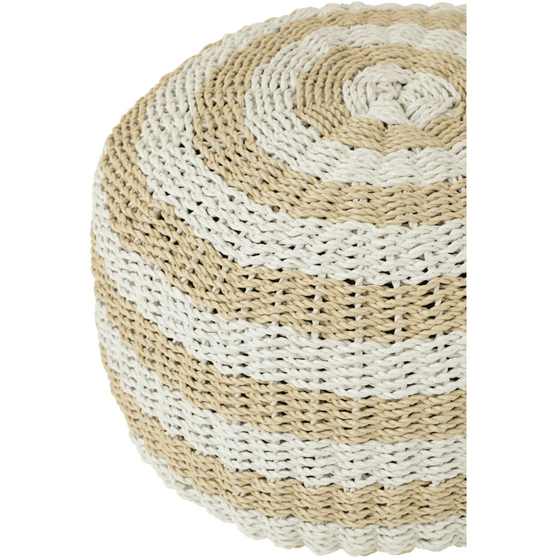 Pouf Rond en Plastique Blanc Naturel Motif rayures Esteban J-Line - 2