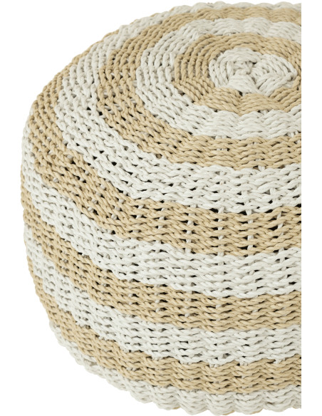 Pouf Rond en Plastique Blanc Naturel Motif rayures Esteban J-Line - 2