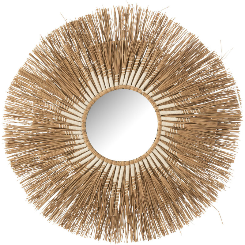 Miroir Mural Rond en Paille Naturel Beige Mélissa - 1