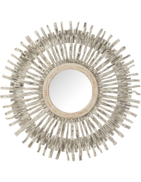 Miroir Mural Rond XL en Bois Blanc Délavé Jasmine - 1