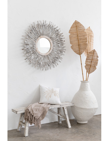 Miroir Mural Rond XL en Bois Blanc Délavé Jasmine - 2
