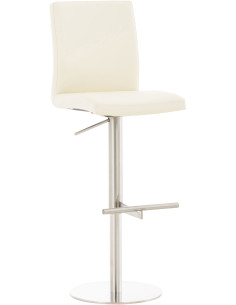 Tabouret de bar moderne en Polyuréthane Blanc crème Métal Argenté Lissandro - 1