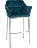 Tabouret de bar Avec accoudoirs Marco en Velours Vert Acier inoxydable Argenté Brossé mat