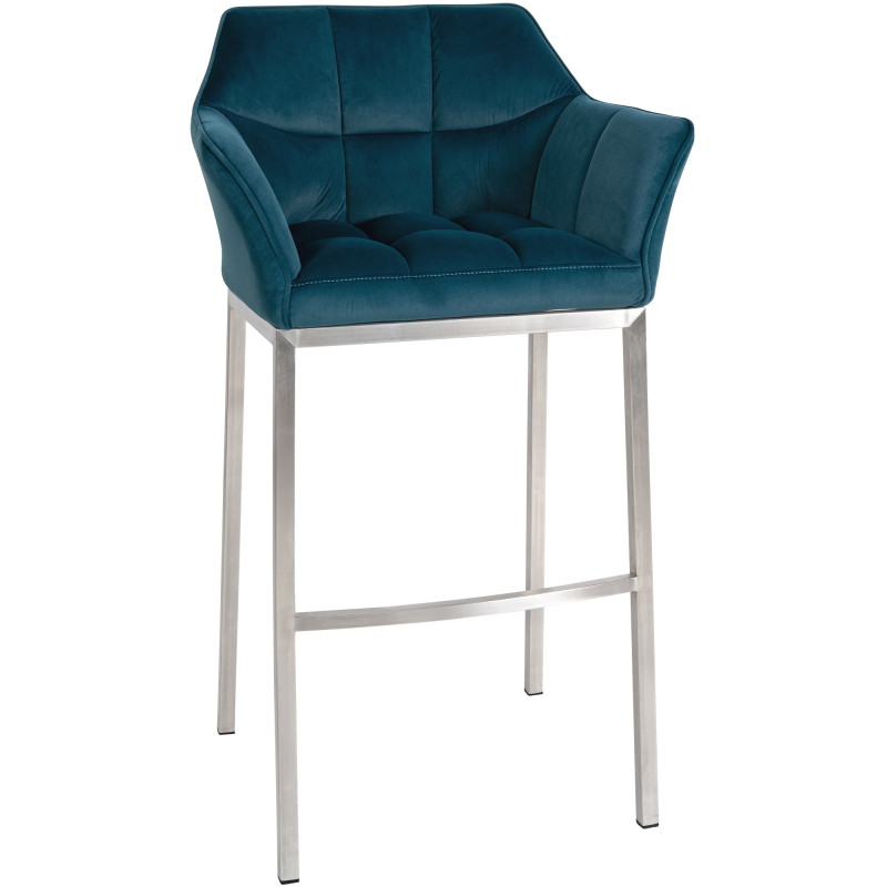 Tabouret de bar Avec accoudoirs Marco en Velours Vert Acier inoxydable Argenté Brossé mat - 1