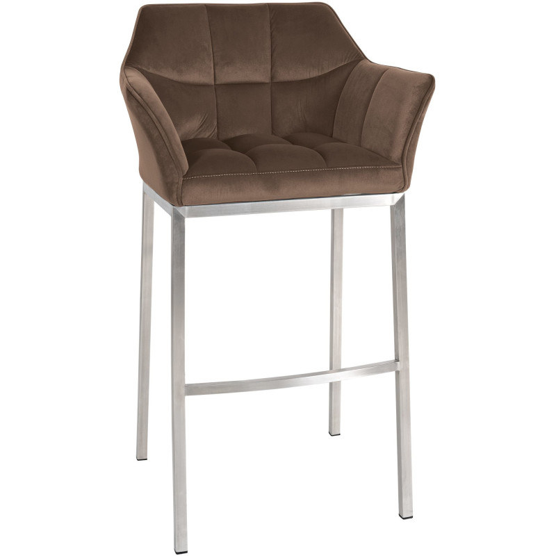 Tabouret de bar Avec accoudoirs Marco en Velours Chocolat Acier inoxydable Argenté Brossé mat - 1