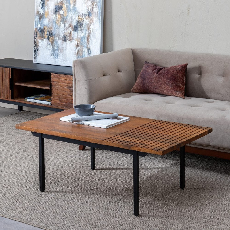 Table basse Rectangulaire en Bois de manguier Marron Métal Noir Abner - 2