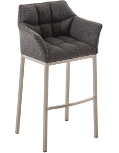Tabouret de bar moderne en Tissu Gris chiné Métal Argenté Brillant Daryo - 1