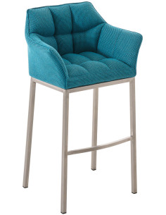 Tabouret de bar moderne en Tissu Bleu turquoise Métal Argenté Brillant Daryo - 1
