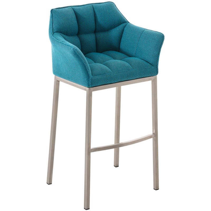 Tabouret de bar moderne en Tissu Bleu turquoise Métal Argenté Brillant Daryo - 1