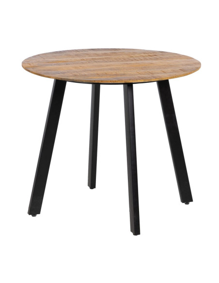 Table à manger Ronde 4 personnes en Bois d'acacia Naturel Métal Noir Jeffrey - 1
