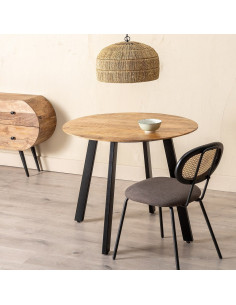 Table à manger Ronde 4 personnes en Bois d'acacia Naturel Métal Noir Jeffrey - 1 2