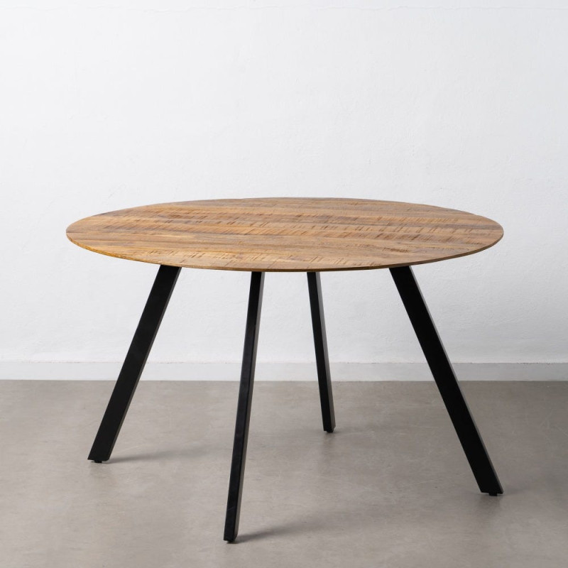 Table à manger Ronde 6 personnes en Bois d'acacia Naturel Métal Noir Jeffrey - 8
