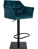 Tabouret de bar Hauteur réglable Marco en Velours Vert Métal Noir Mat