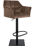 Tabouret de bar Hauteur réglable Marco en Velours Chocolat Métal Noir Mat