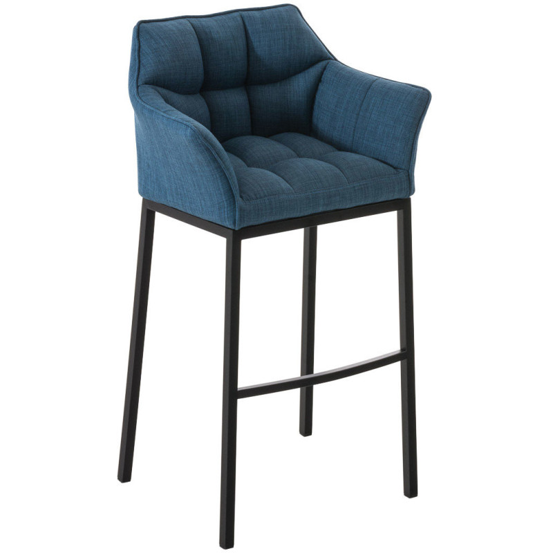 Tabouret de bar Avec accoudoirs Marco en Polyester Bleu Métal Noir Mat - 1