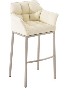 Tabouret de bar moderne en Polyuréthane Blanc crème Métal Argenté Brillant Daryo - 1