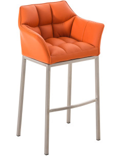 Tabouret de bar moderne en Polyuréthane Orange Métal Argenté Brillant Daryo - 1