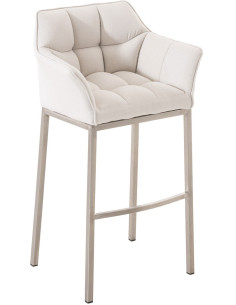 Tabouret de bar moderne en Tissu Blanc Métal Argenté Brillant Daryo - 1