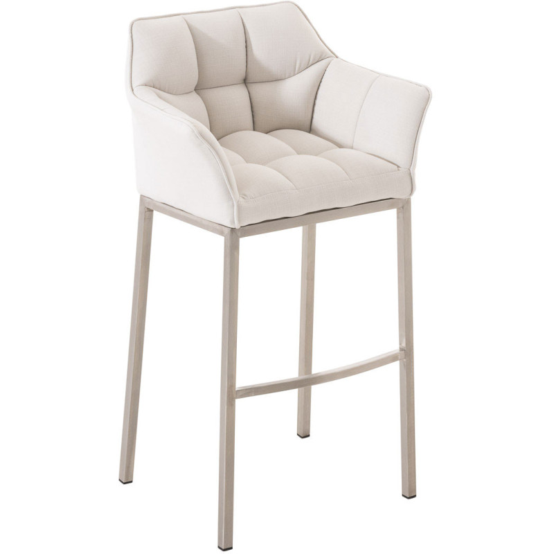 Tabouret de bar moderne en Tissu Blanc Métal Argenté Brillant Daryo - 1