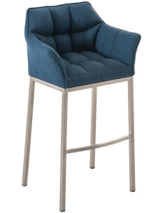 Tabouret de bar moderne en Tissu Bleu Métal Argenté Brillant Daryo - 1