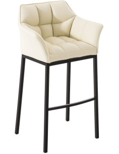 Tabouret de bar moderne en Polyuréthane Blanc crème Métal Noir Daryo - 1