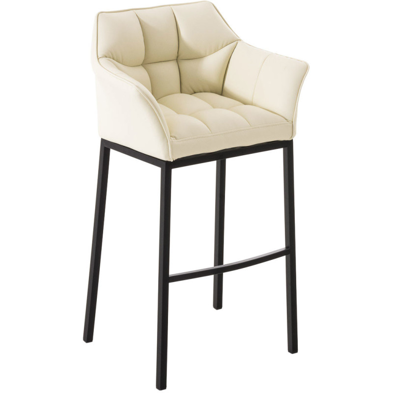 Tabouret de bar moderne en Polyuréthane Blanc crème Métal Noir Daryo - 1