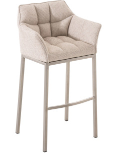 Tabouret de bar moderne en Tissu Blanc ivoire Métal Argenté Brillant Daryo - 1