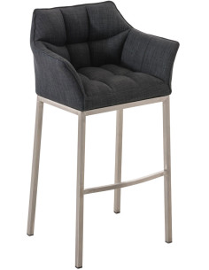 Tabouret de bar moderne en Tissu Gris foncé Métal Argenté Brillant Daryo - 1