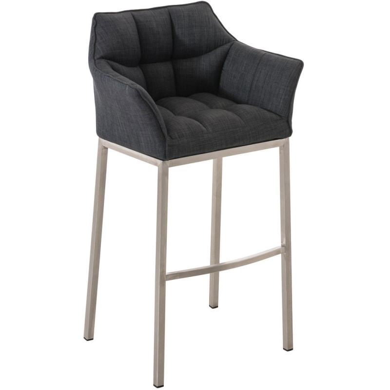 Tabouret de bar moderne en Tissu Gris foncé Métal Argenté Brillant Daryo - 1
